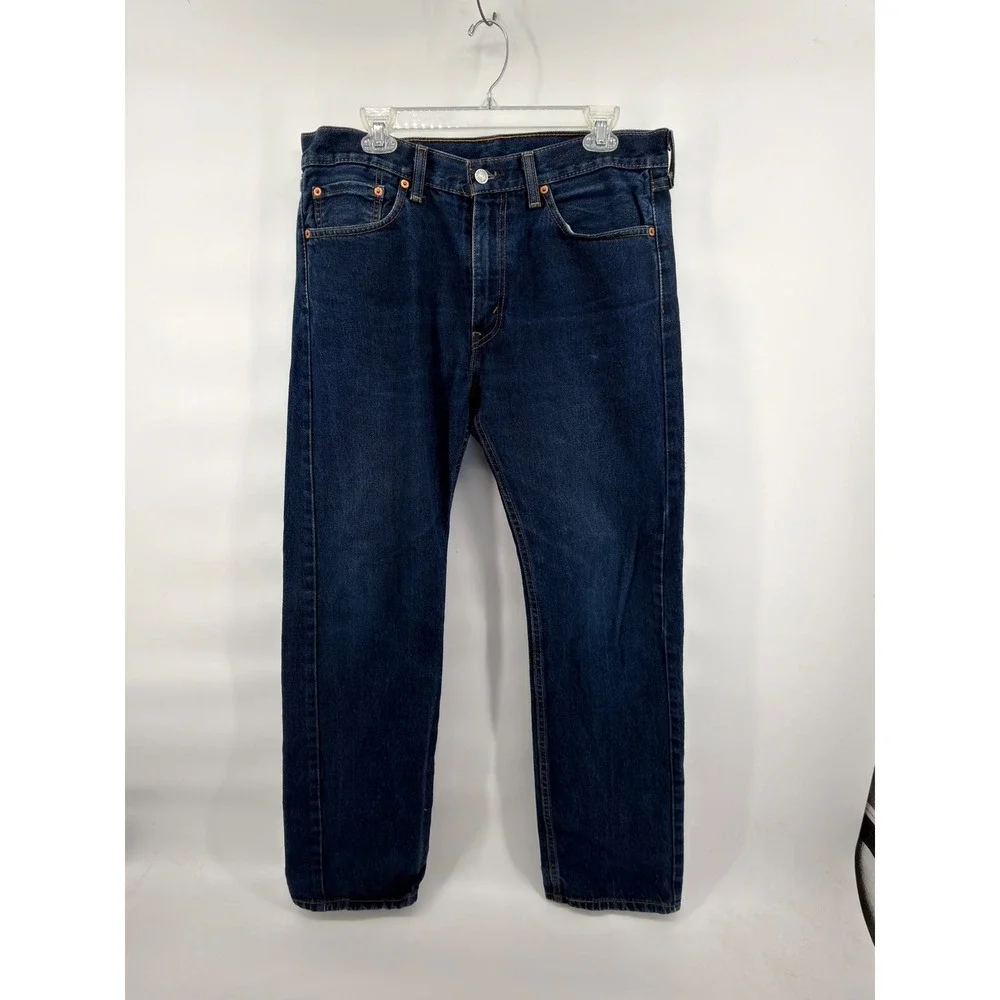 Levis 505 Regular Fit Straight Leg Jeans Mens 33x32 Dark Wash Blue Zip Fly‎ 0216